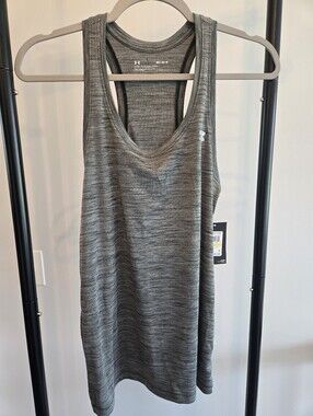 NWT Under Armour Velocity Twist Tank Top Gray Racerback Loose Fit Medium Women